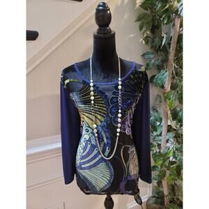 Chico’s Velvet Print Blouse Women Size XL Multicolor Scoop Neck Long Sleeve Top